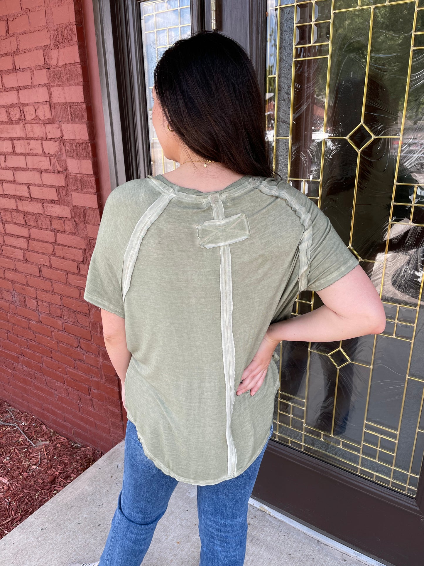 Washed S/S Boat Neck Top