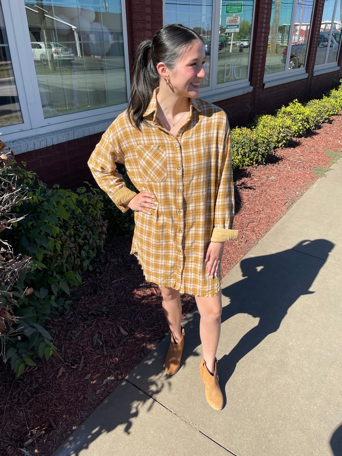 Goldenrod Plaid Shirt Dress
