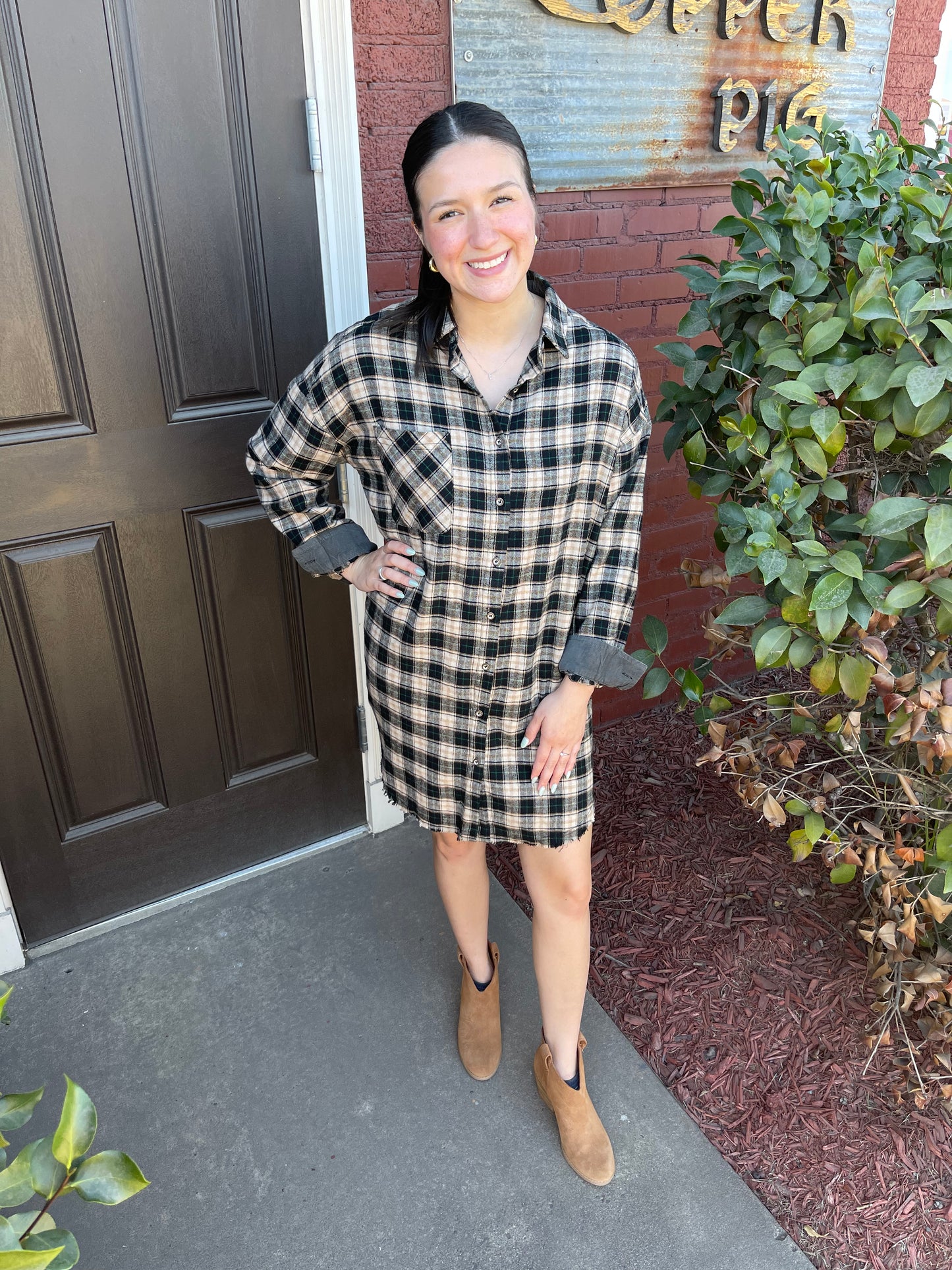 Goldenrod Plaid Shirt Dress
