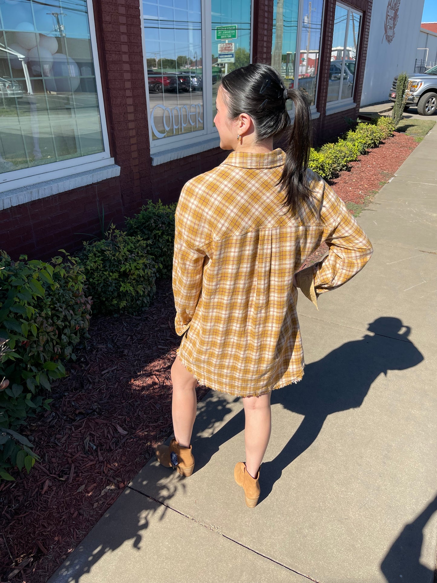 Goldenrod Plaid Shirt Dress