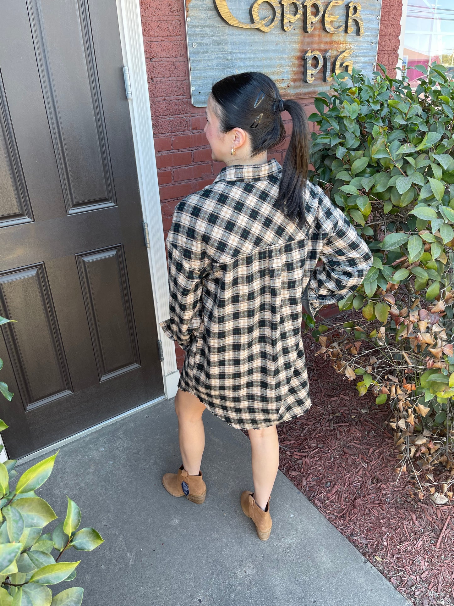 Goldenrod Plaid Shirt Dress