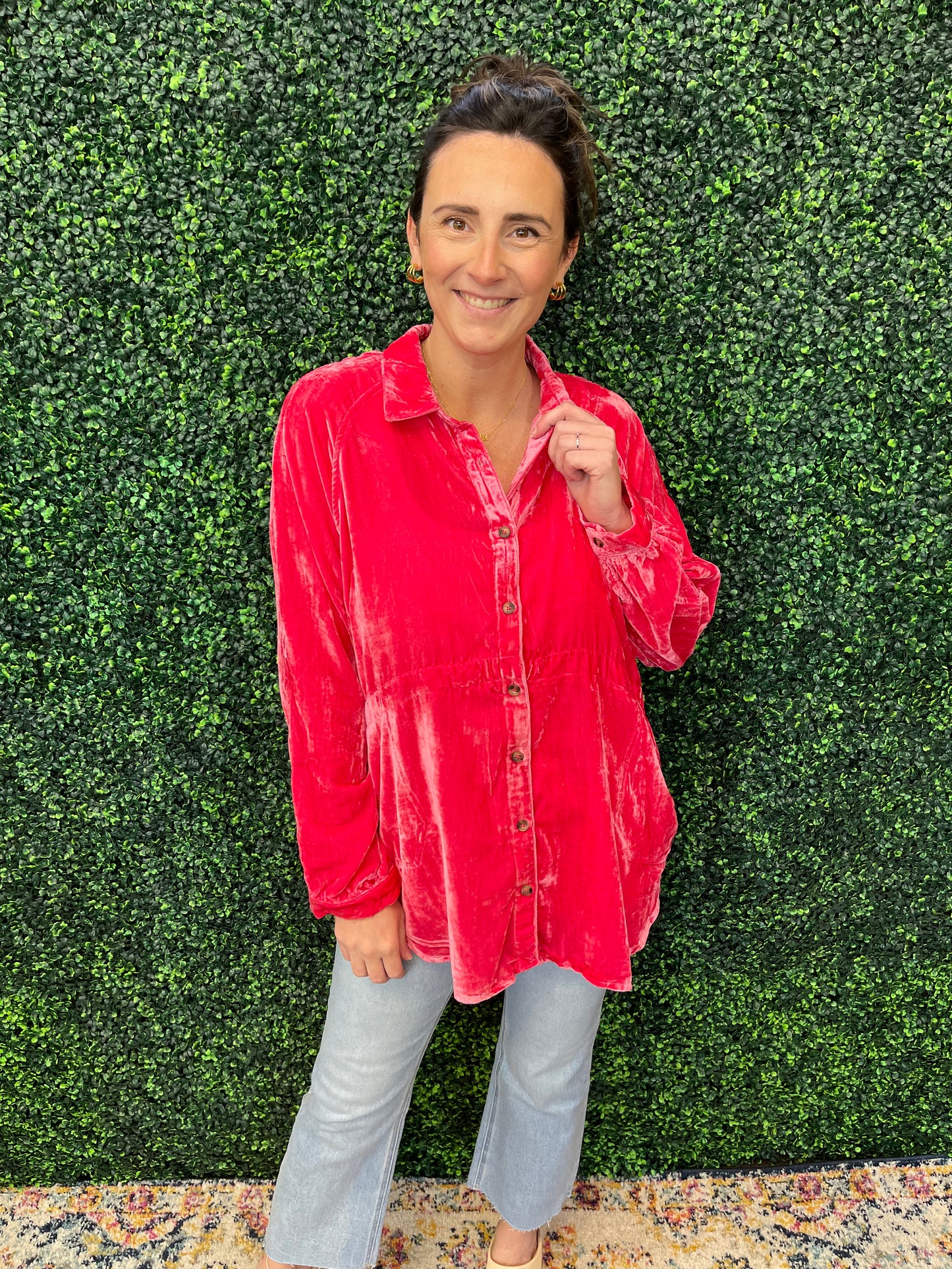 Crushed Velvet Button Down
