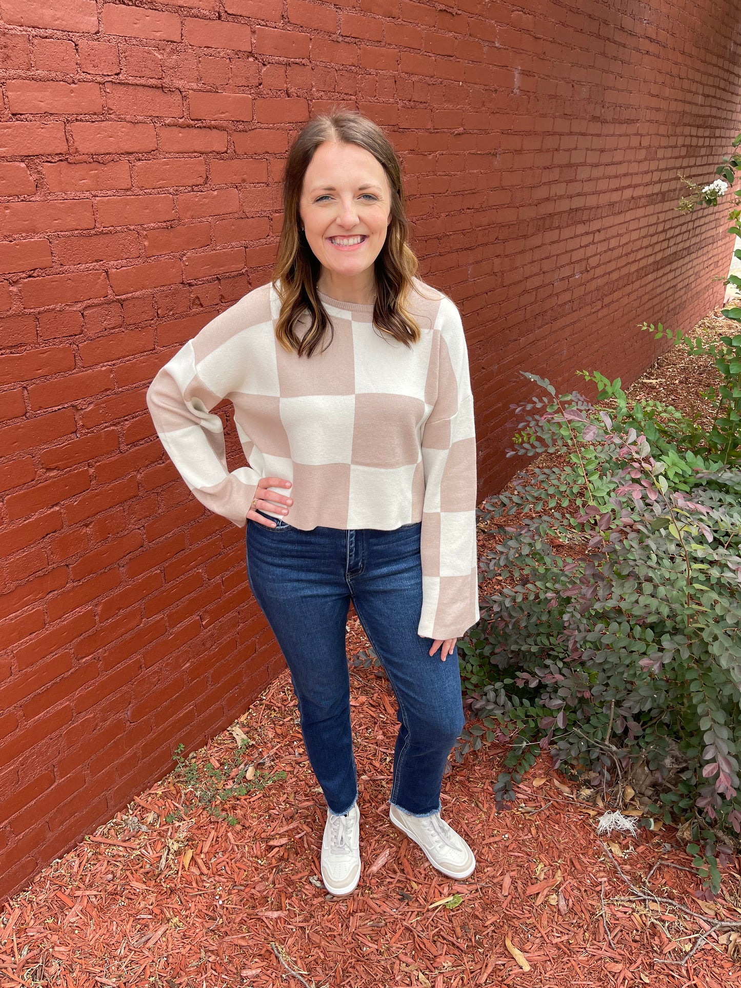 Totally Taupe Checkered Top