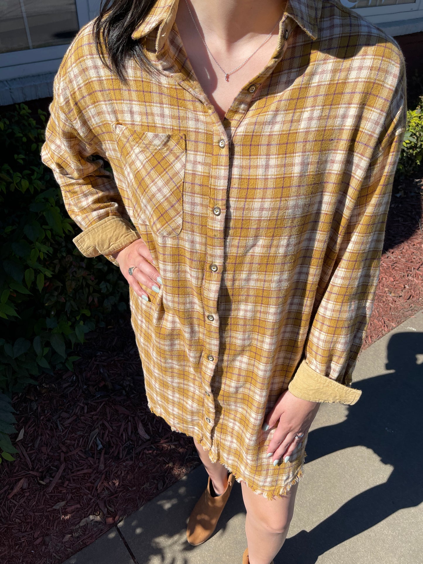 Goldenrod Plaid Shirt Dress
