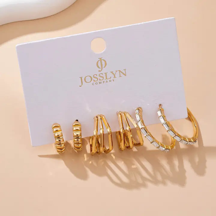 Baguette Stone Trio Earrings Set