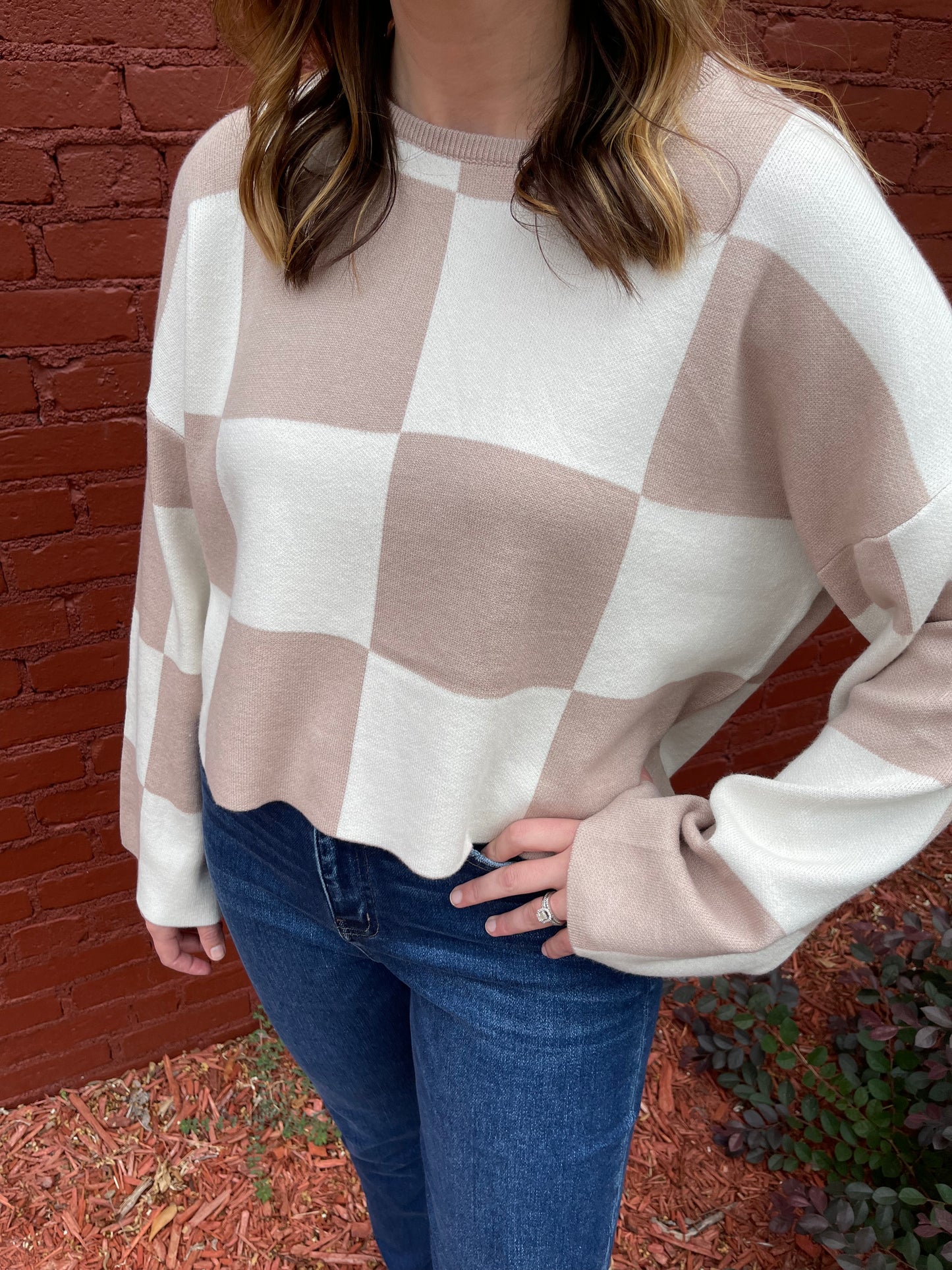 Totally Taupe Checkered Top