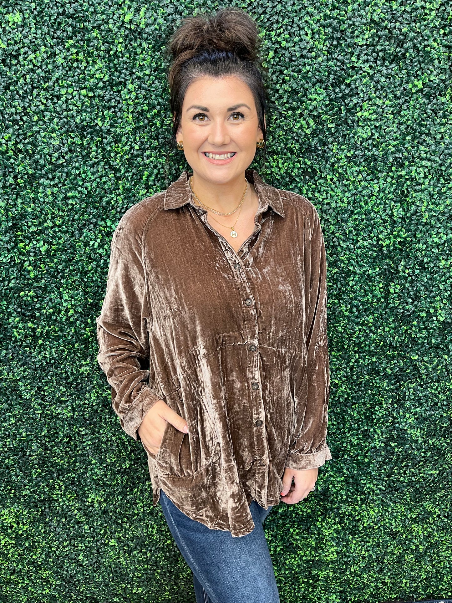 Crushed Velvet Button Down