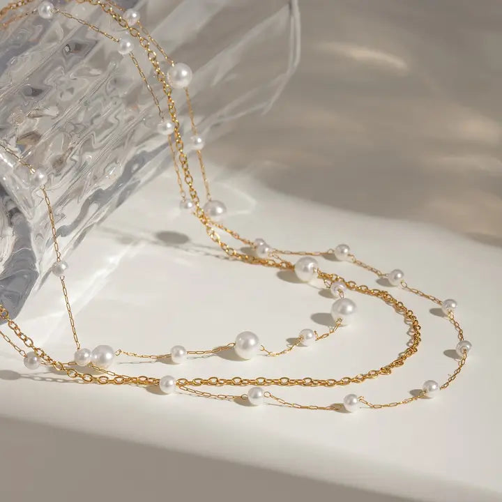 18K Stainless Multi Pearl Necklace