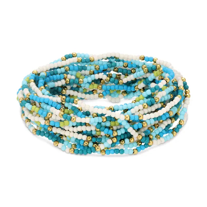 Blue/White/Green Assorted 2mm Stretch Seed Bracelet
