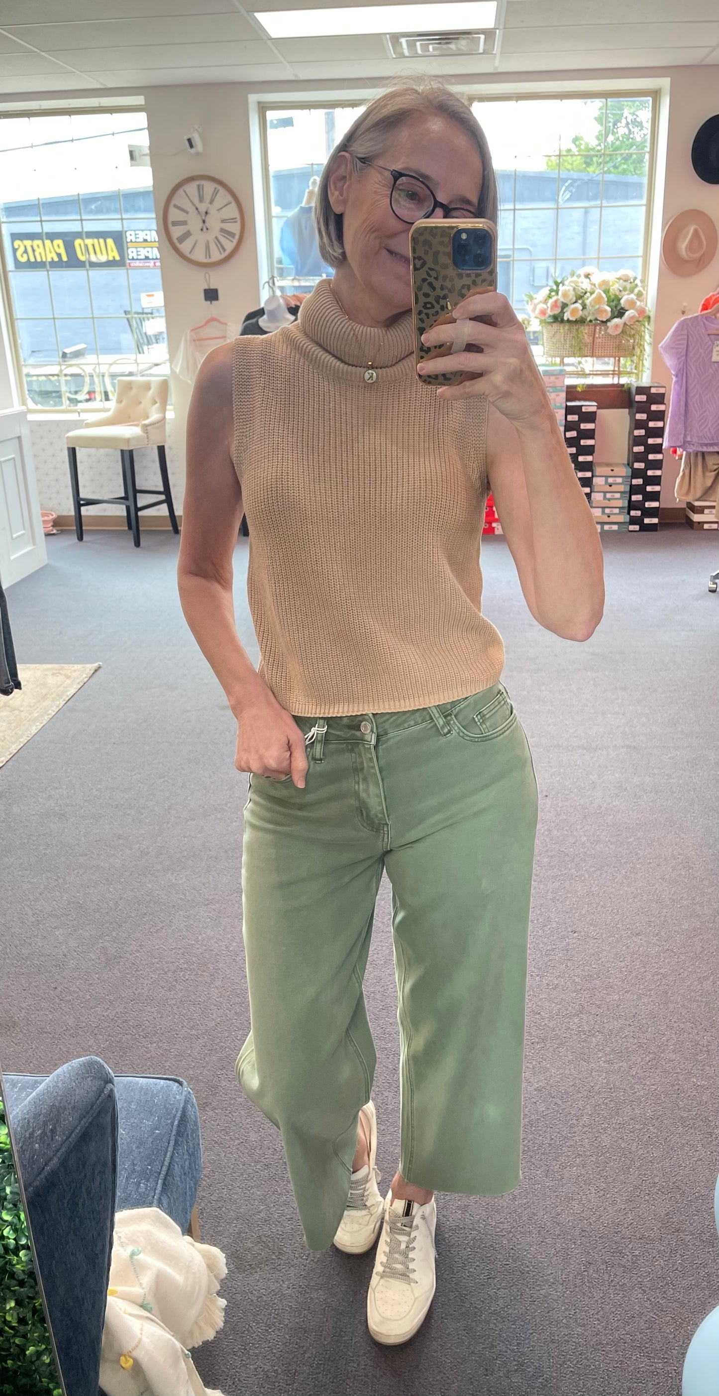 Army Green Wide Leg Crop