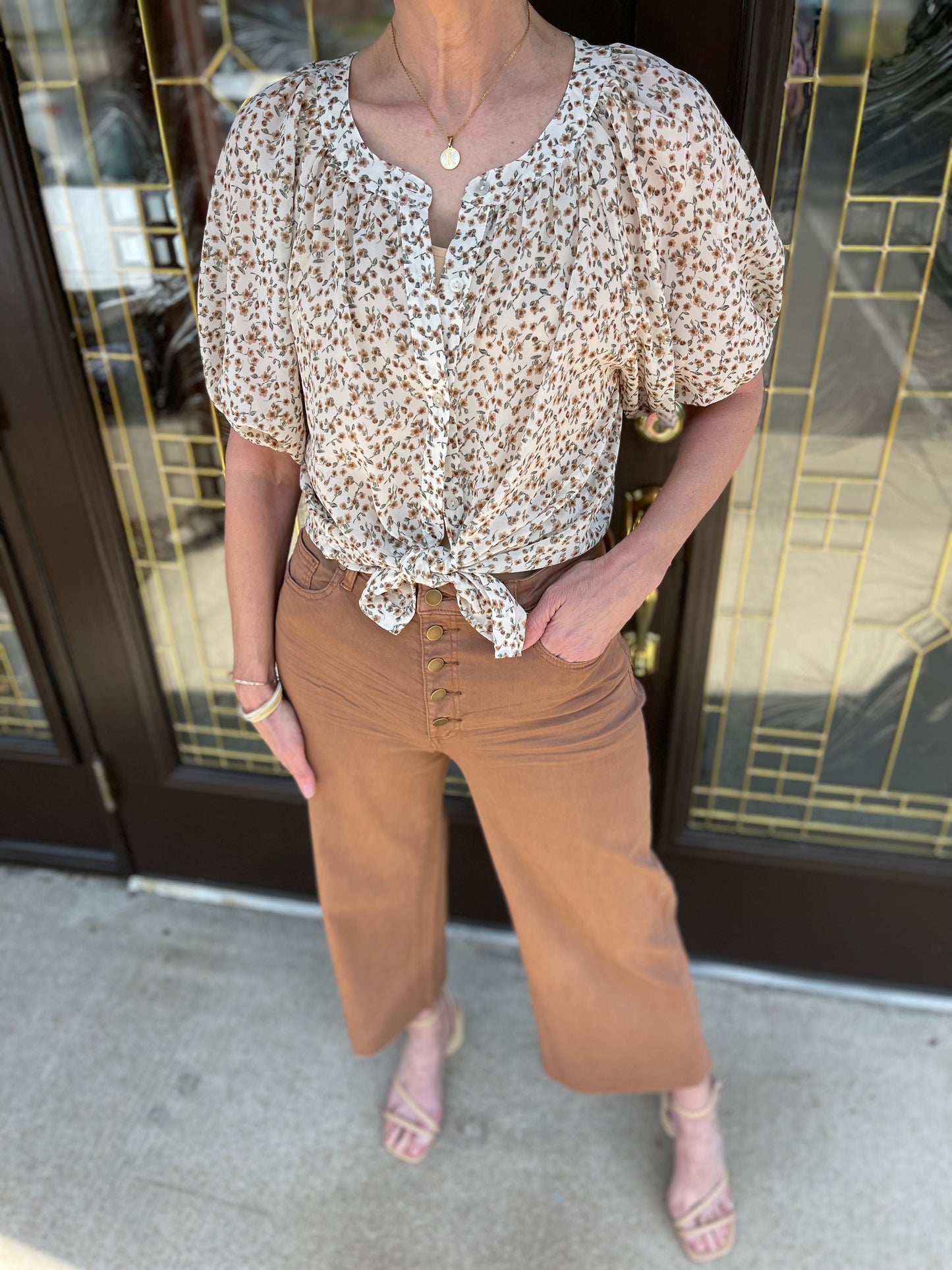 Red Bean Button Fly Wide Leg