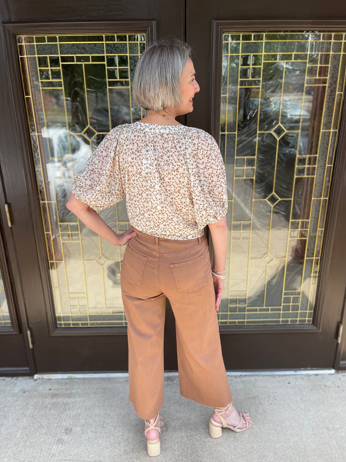 Red Bean Button Fly Wide Leg