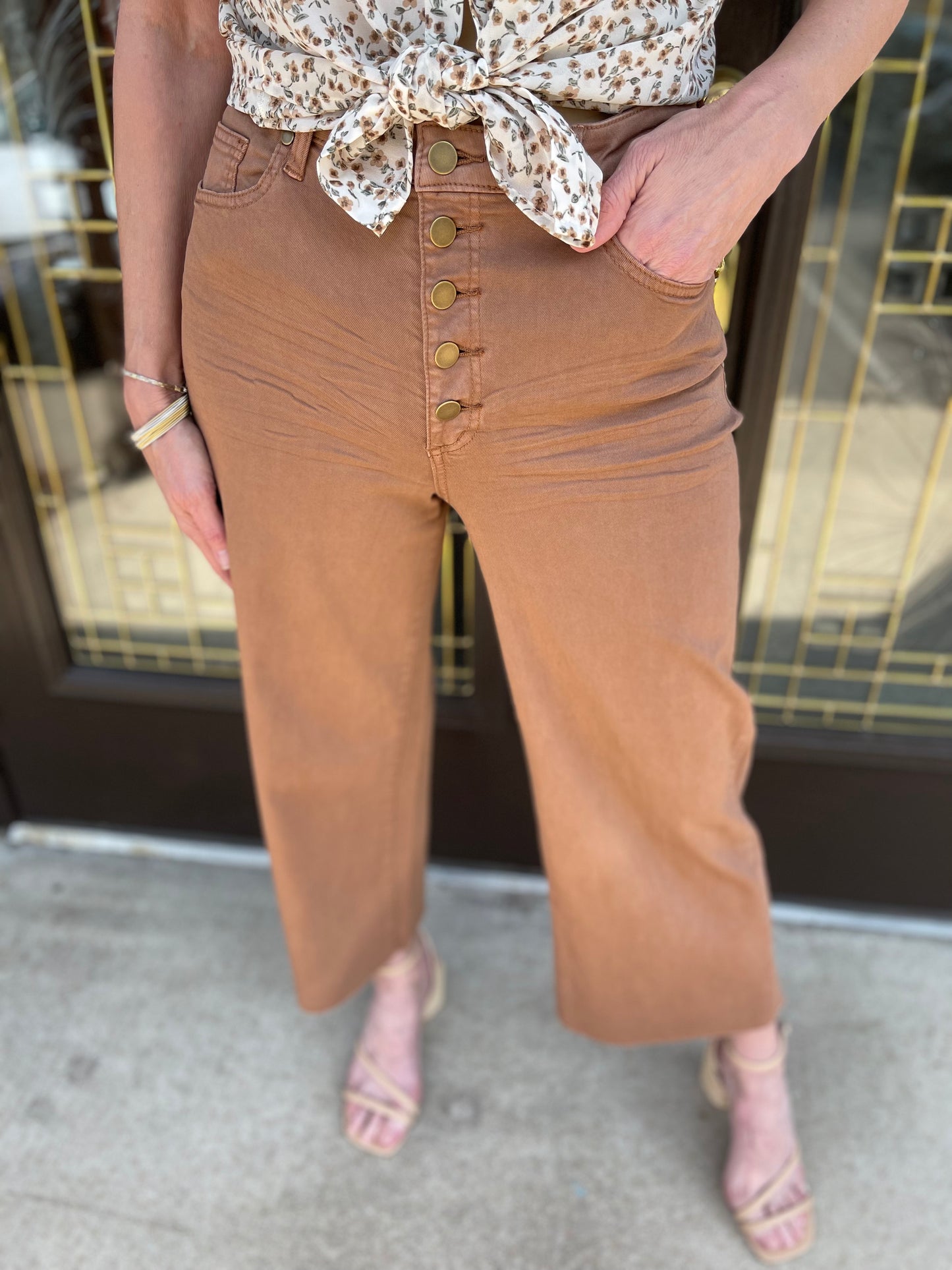 Red Bean Button Fly Wide Leg