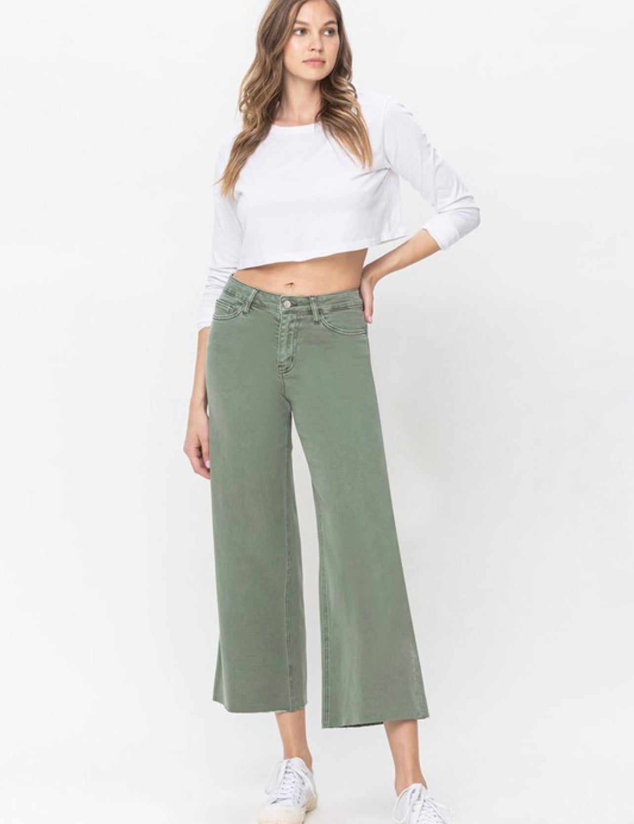 Army Green Wide Leg Crop