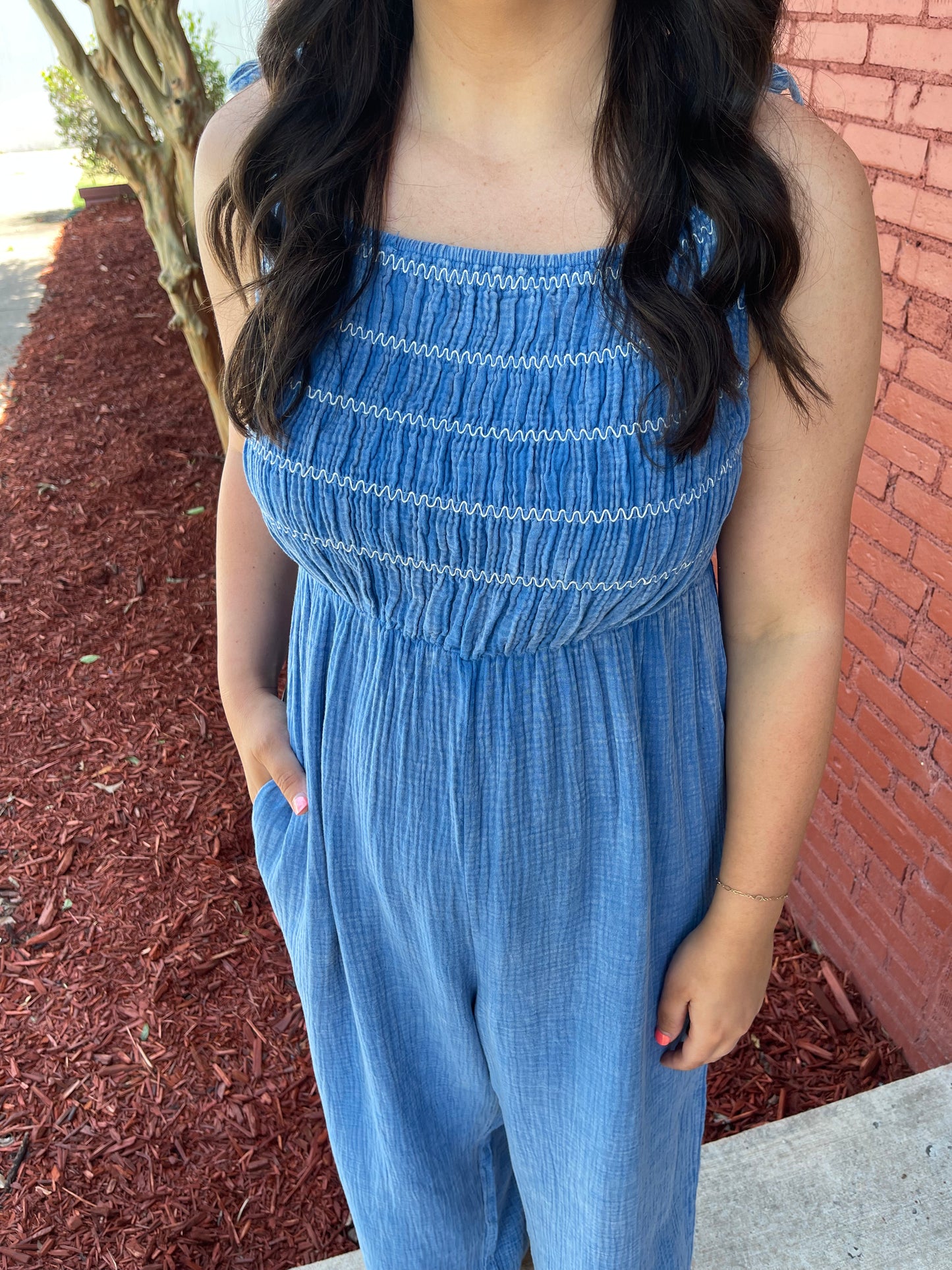 Smocked Mineral Jumpsuit