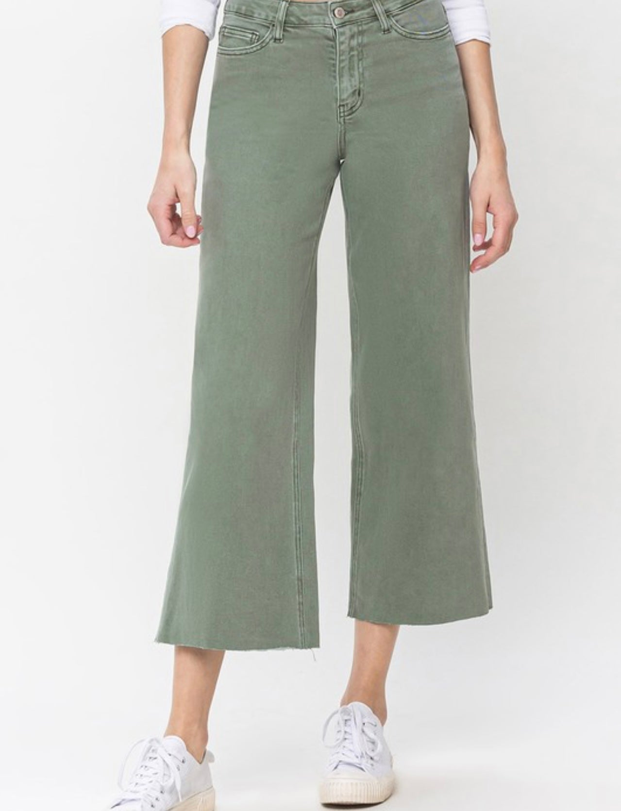 Army Green Wide Leg Crop