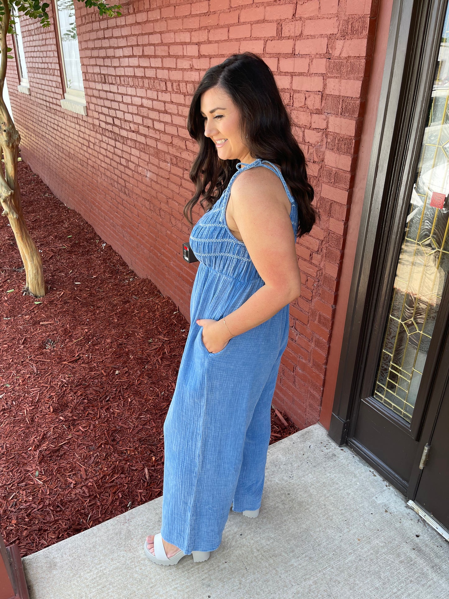 Smocked Mineral Jumpsuit