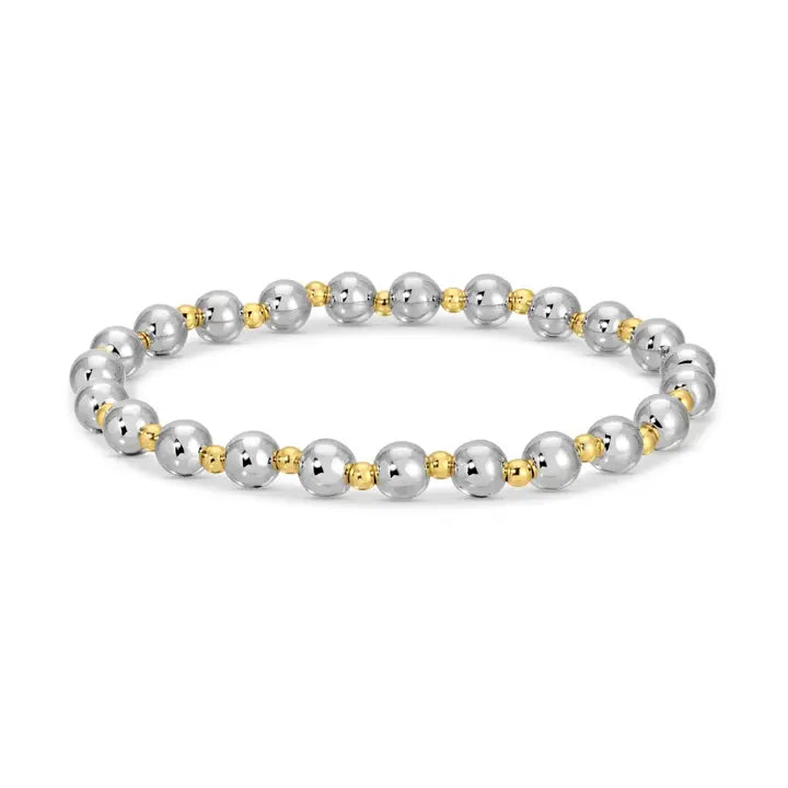 Silver 6mm Stretch Bead Bracelet with 3mm Bead Accents