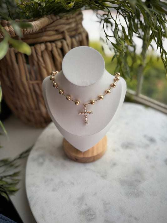 8mm Bead & Cross Necklace