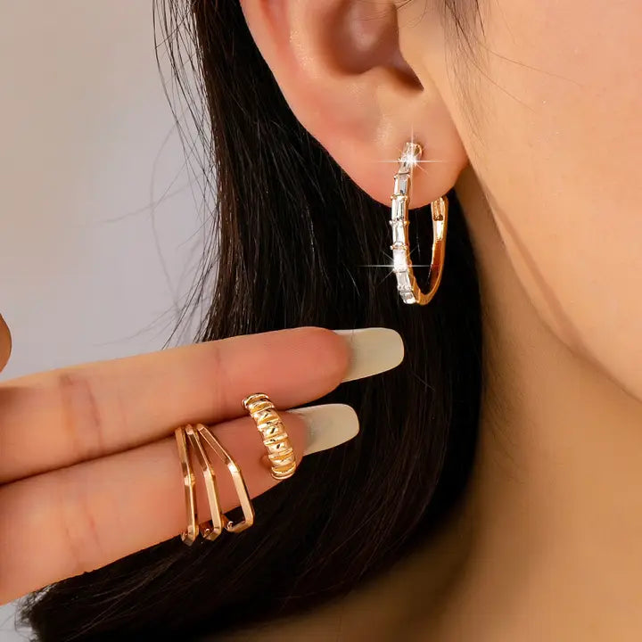 Baguette Stone Trio Earrings Set
