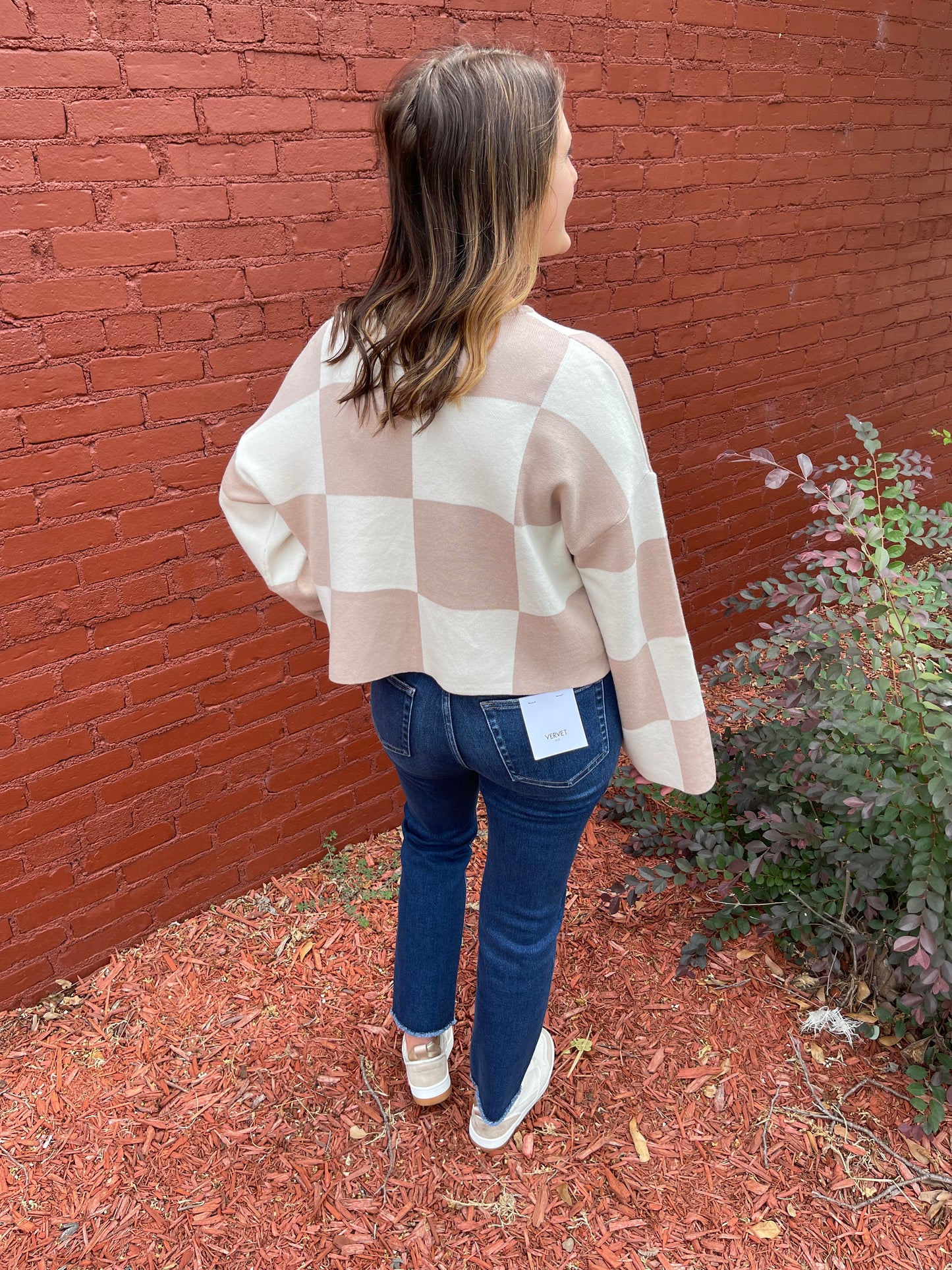 Totally Taupe Checkered Top