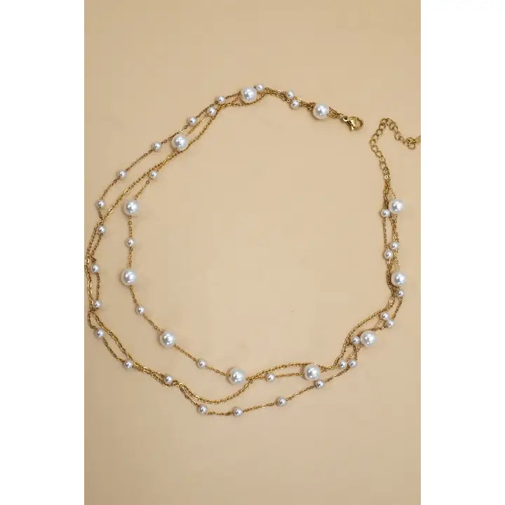 18K Stainless Multi Pearl Necklace