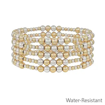 Set 5 Beaded Silver and Gold Stretch Bracelet