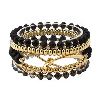 Multi Row Mixed Blk Stretch Bracelet