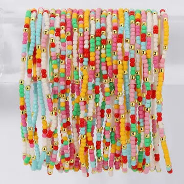 Aqua/Yellow/Red Assorted 2mm Stretch Seed Bracelet