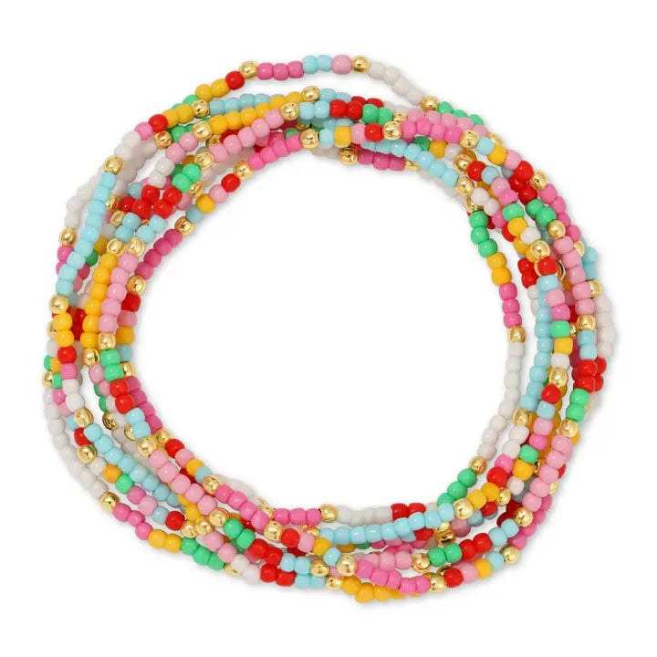 Aqua/Yellow/Red Assorted 2mm Stretch Seed Bracelet