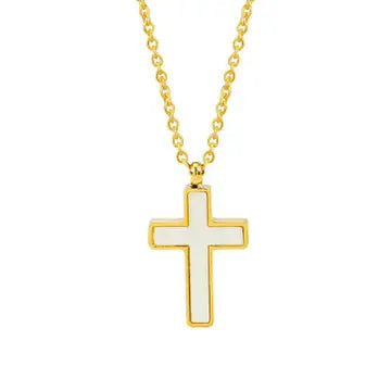 18k Stainelss Pearl Cross Necklace