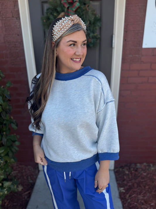 Blue Ribbed Band Top