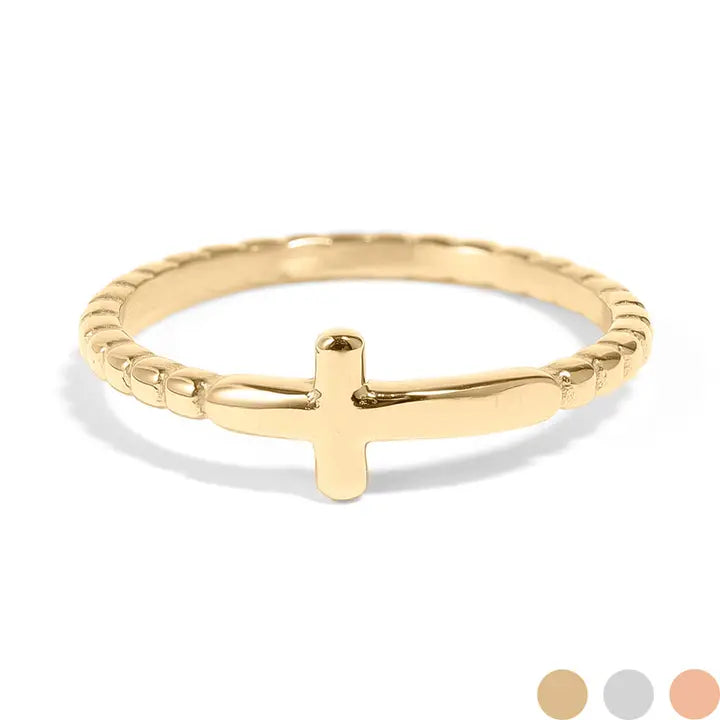 Stainless Steel Beaded Stackable Cross Ring – Copper Pig