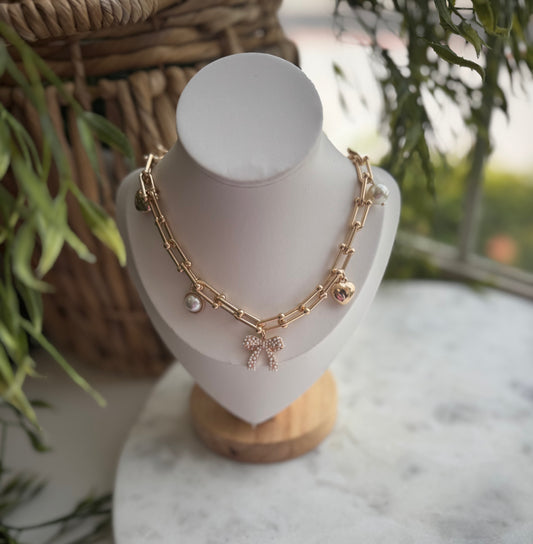 Bow & Heart Charm Necklace