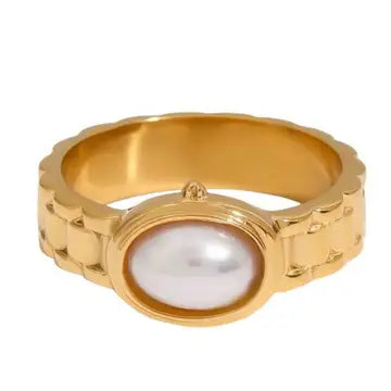 18K Stainless Pearl Ring