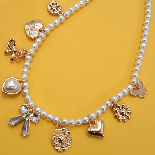 Charm Necklace-Bow Pearl Chain