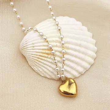 18k Stainless Pearl Heart Necklace