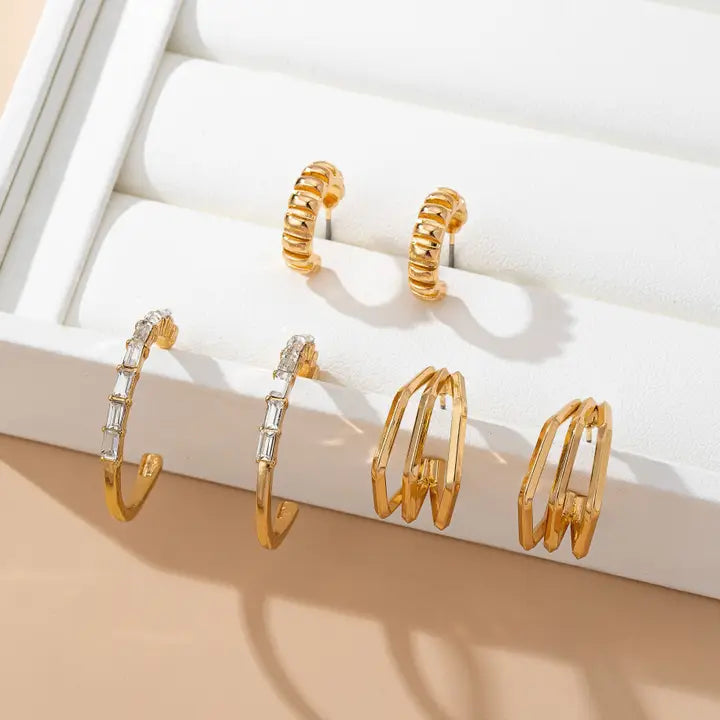 Baguette Stone Trio Earrings Set